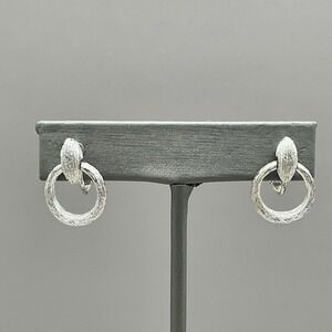 Vintage Napier Earrings Silver Tone Hoop Womens Screw Back‎ Textured Jewelry